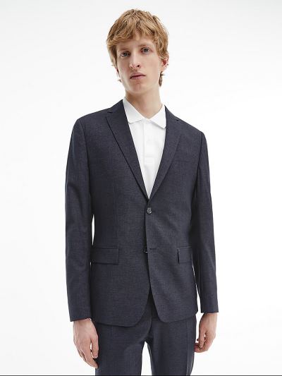 Calvin Klein Ruhák HU853164 | Calvin Klein Slim Single-Breasted Wool Silk Férfi Blézer Sötétkék